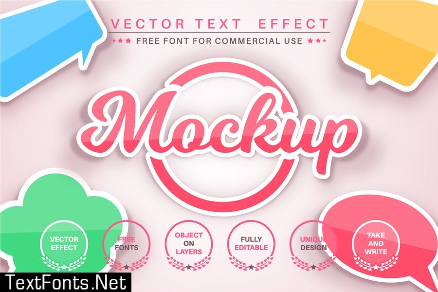 Color sticker - editable text effect, font style.