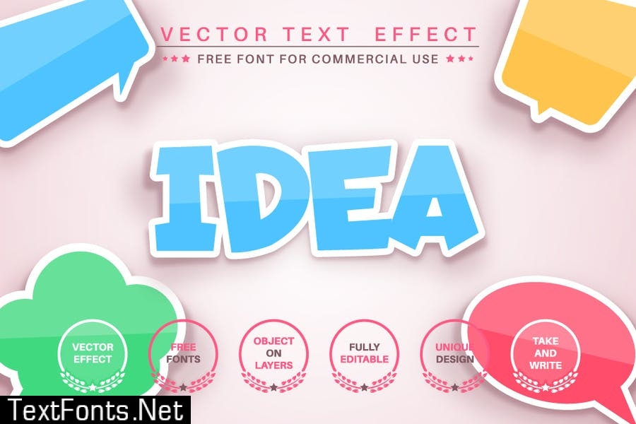 Color sticker - editable text effect, font style.