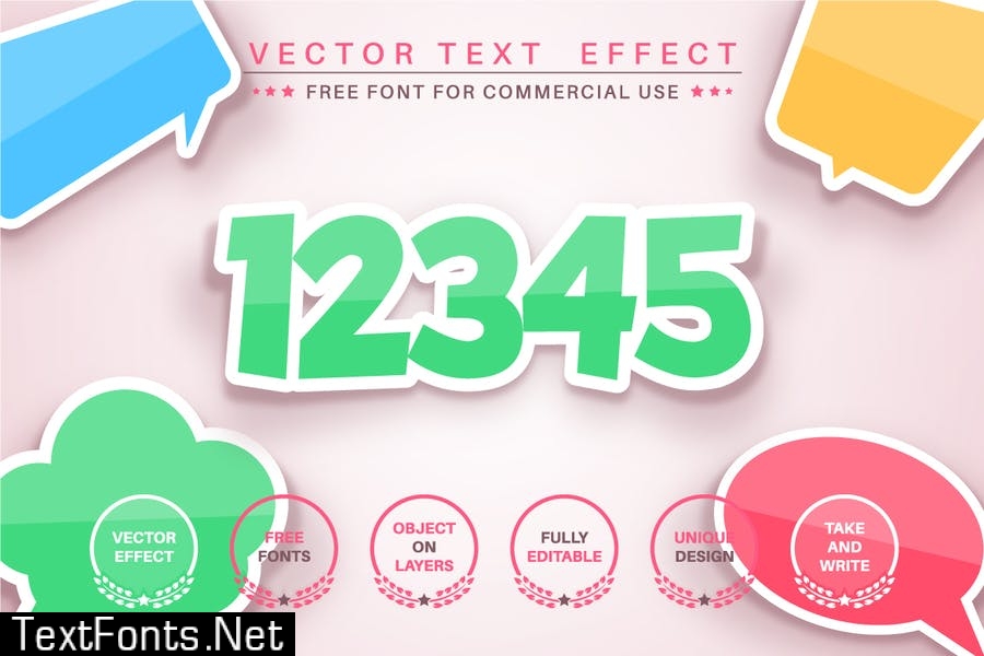 Color sticker - editable text effect, font style.