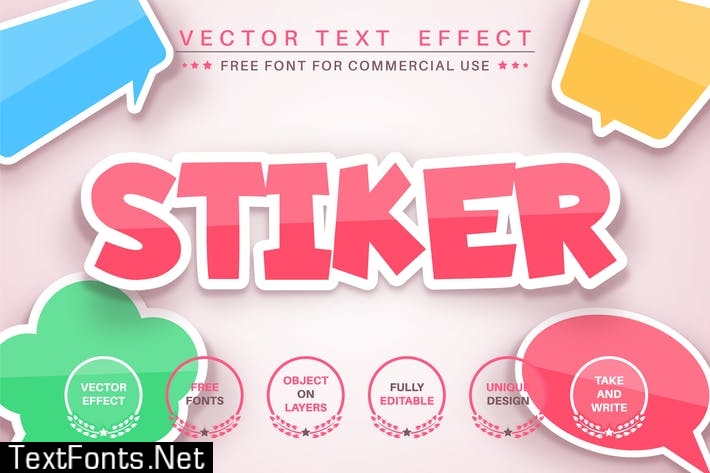 Color sticker - editable text effect, font style.