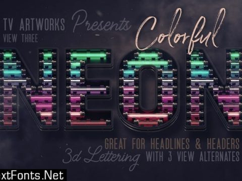 Colorful Neon 3D Lettering View 3