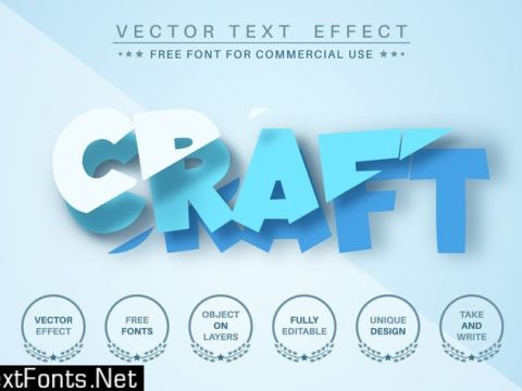 Cut blue paper - editable text effect, font style