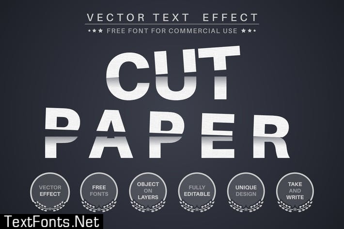 Cut paper - editable text effect, font style