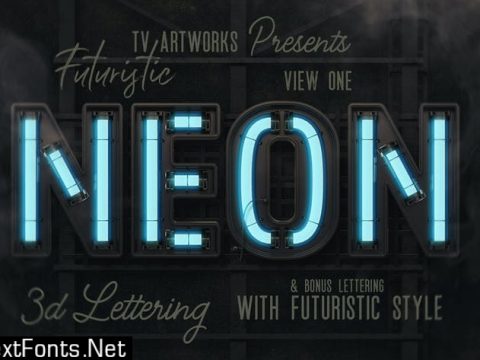 Futuristic Neon 3D Lettering View 1