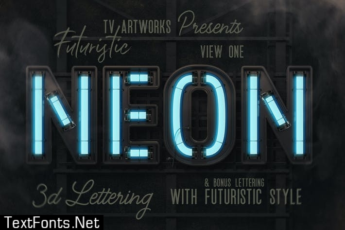 Futuristic Neon 3D Lettering View 1