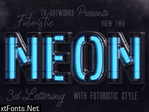 Futuristic Neon 3D Lettering View 2