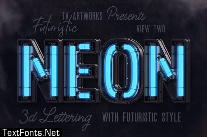 Futuristic Neon 3D Lettering View 2