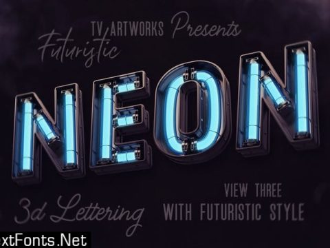 Futuristic Neon 3D Lettering View 3