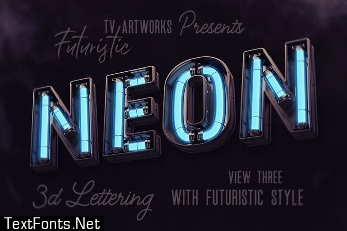 Futuristic Neon 3D Lettering View 3