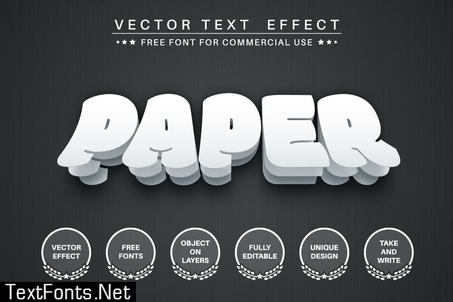 Glued paper - editable text effect, font style