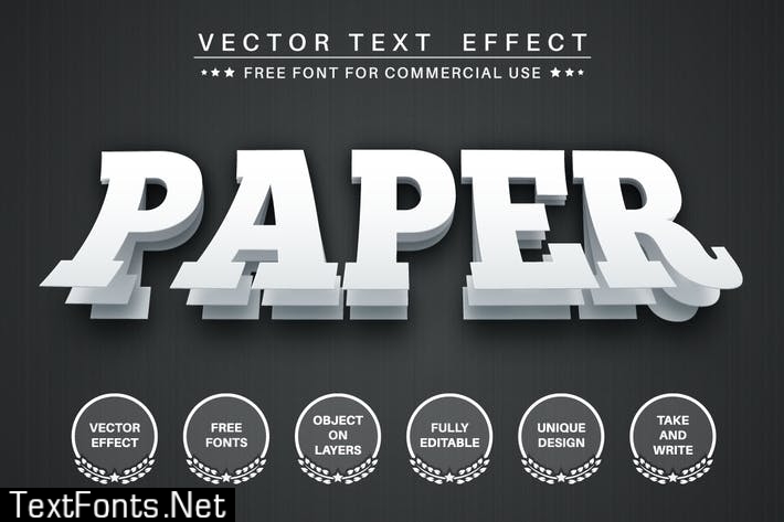 Glued paper - editable text effect, font style