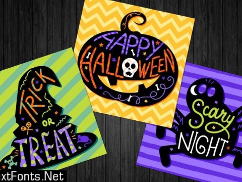 Happy Halloween Lettering Illustrations Set