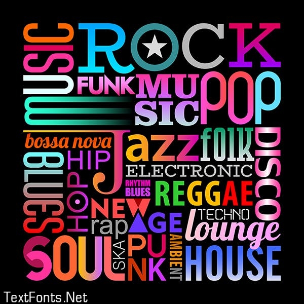 Music Styles vector text design (6 options)