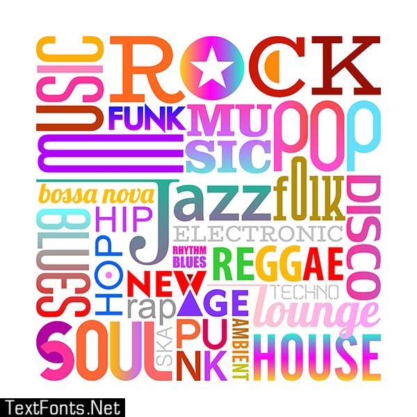 Music Styles vector text design (6 options)