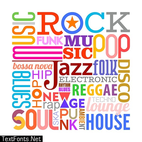 Music Styles vector text design (6 options)