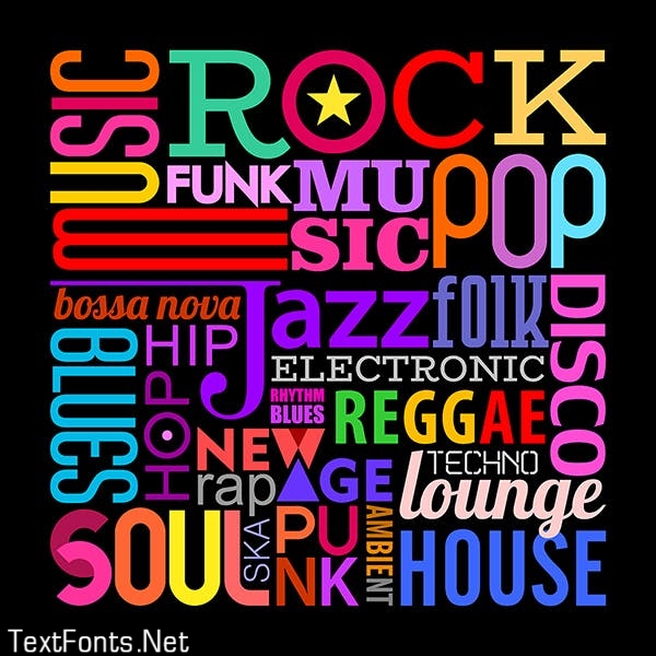 Music Styles vector text design (6 options)