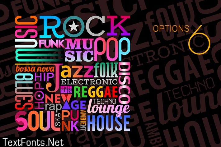 Music Styles vector text design (6 options)