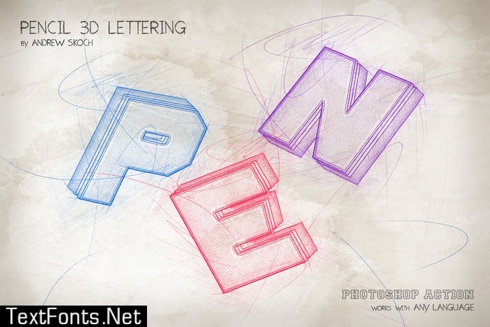 Pencil 3D Lettering - Photoshop Action