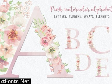 Pink Watercolor Floral Letters and Numbers