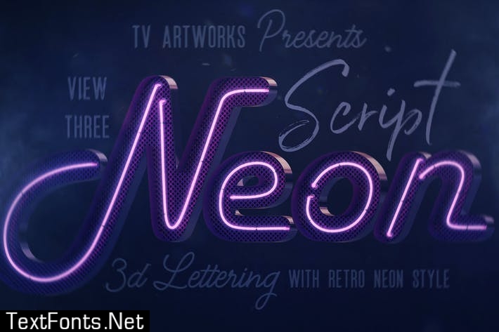 Script Neon 3D Lettering View 3