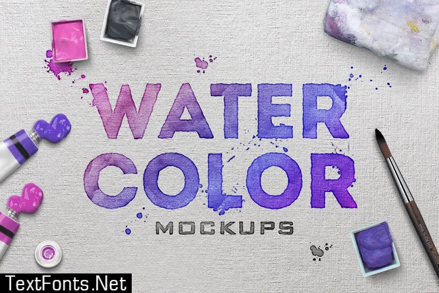 Watercolor Scene Text Mockups