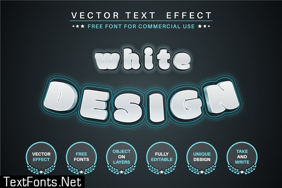 White stroke - editable text effect, font style