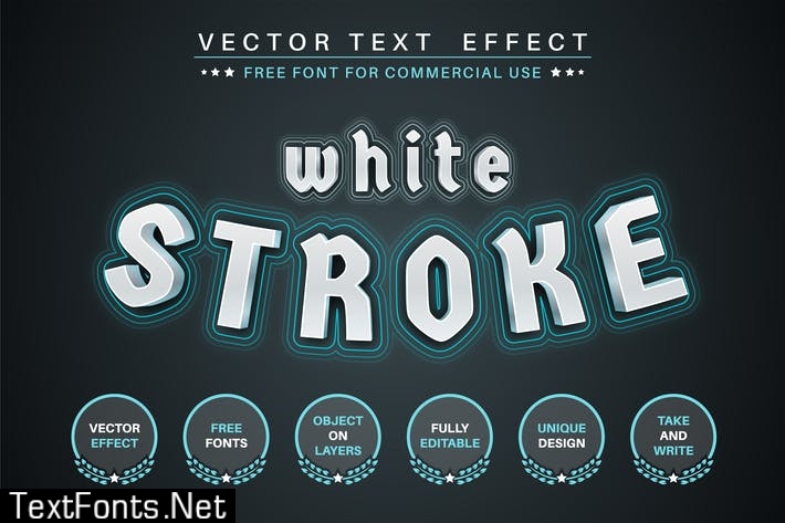 White stroke - editable text effect, font style