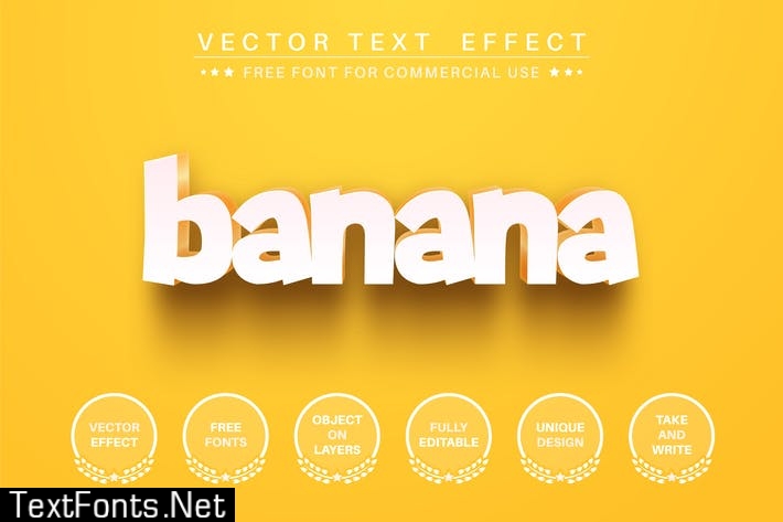 Yellow banana - editable text effect, font style.