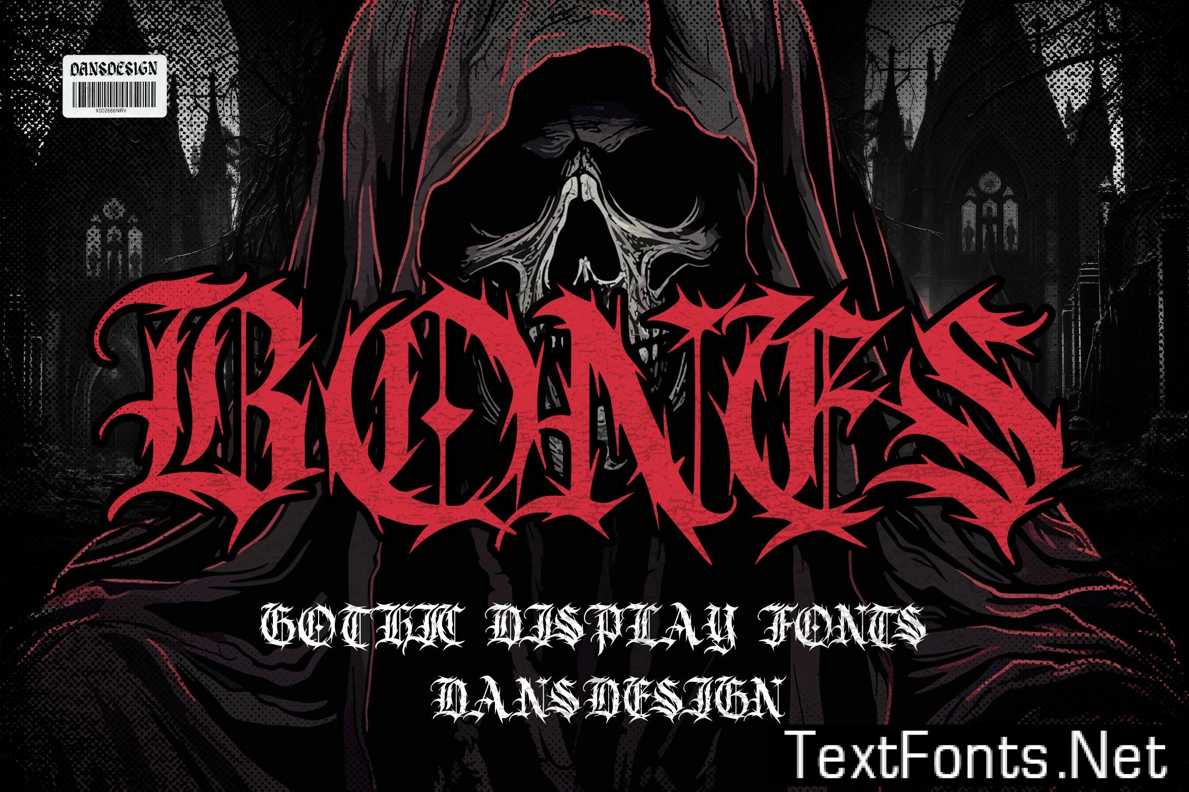 BONES Blackletter Gothic Display Font TESBSNA